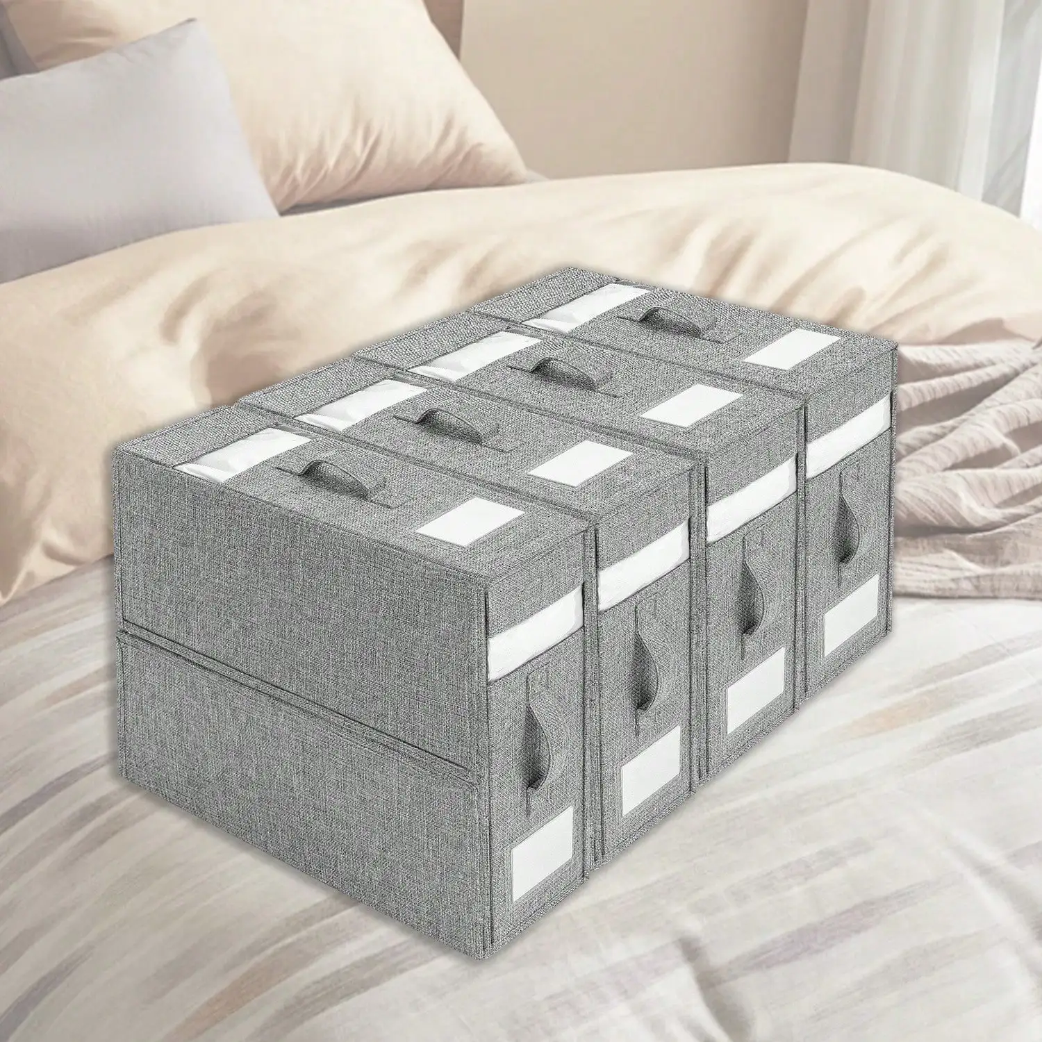 

4-PackBed Sheet ,Polyester Imitation Linen Closet Organizers And Storage Boxes,Bed Sheet Folding With Transparent Windows