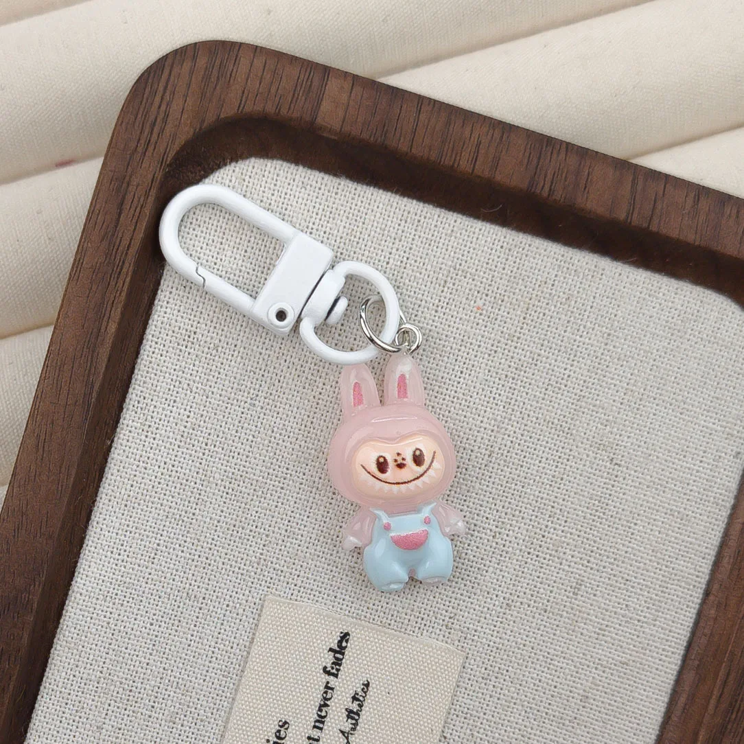 3PCS Creative Cute Jelly Overalls Labubu Keychains For Women Bag Pendant Car Key Chains Jewelry Gift Decoration Accessories