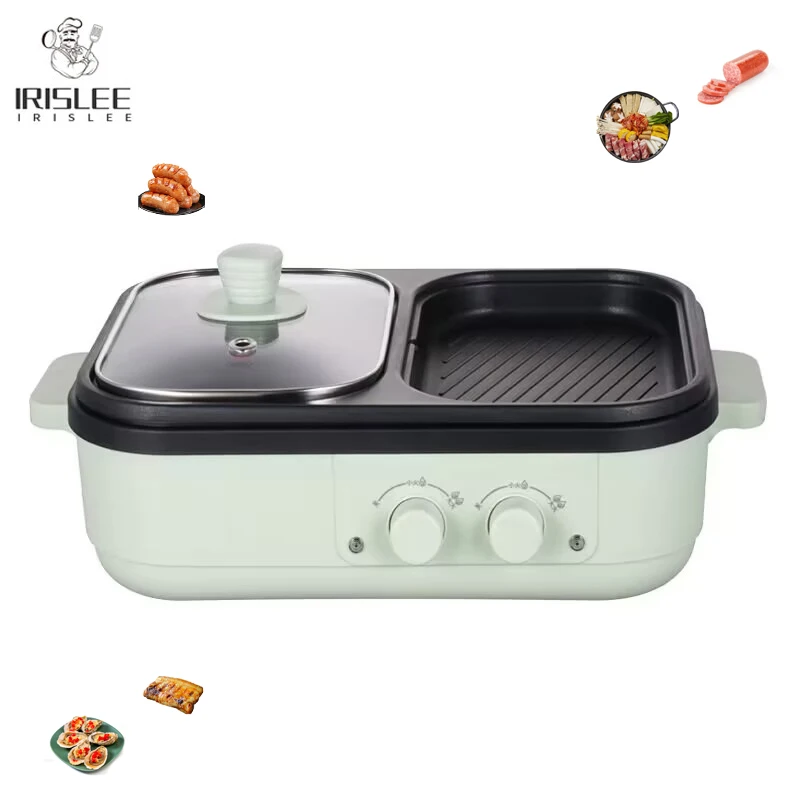 Multifunctional Electric Hot Pot Cooker Boilling Frying 2 In 1 Pot BBQ Grill Non Stick Frying Pan Barbecue Plate Roaster