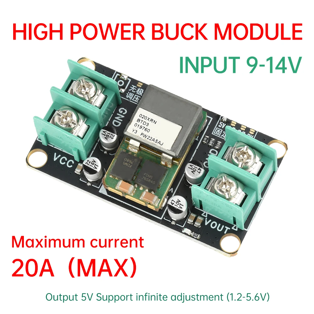 DC 9-14V DC-DC Step-Down Module 5V/Stepless Adjustable High-Power 20A Stabilized Power Module Industrial Grade Step-Down Module
