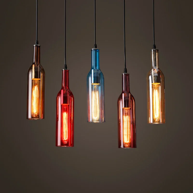 

Nordic Modern Wine Bottle Glass Pendant Light Led Kitchen Fixtures Dining Room Bar Restaurant Hanging Lamp Art Deco Pendant Lamp