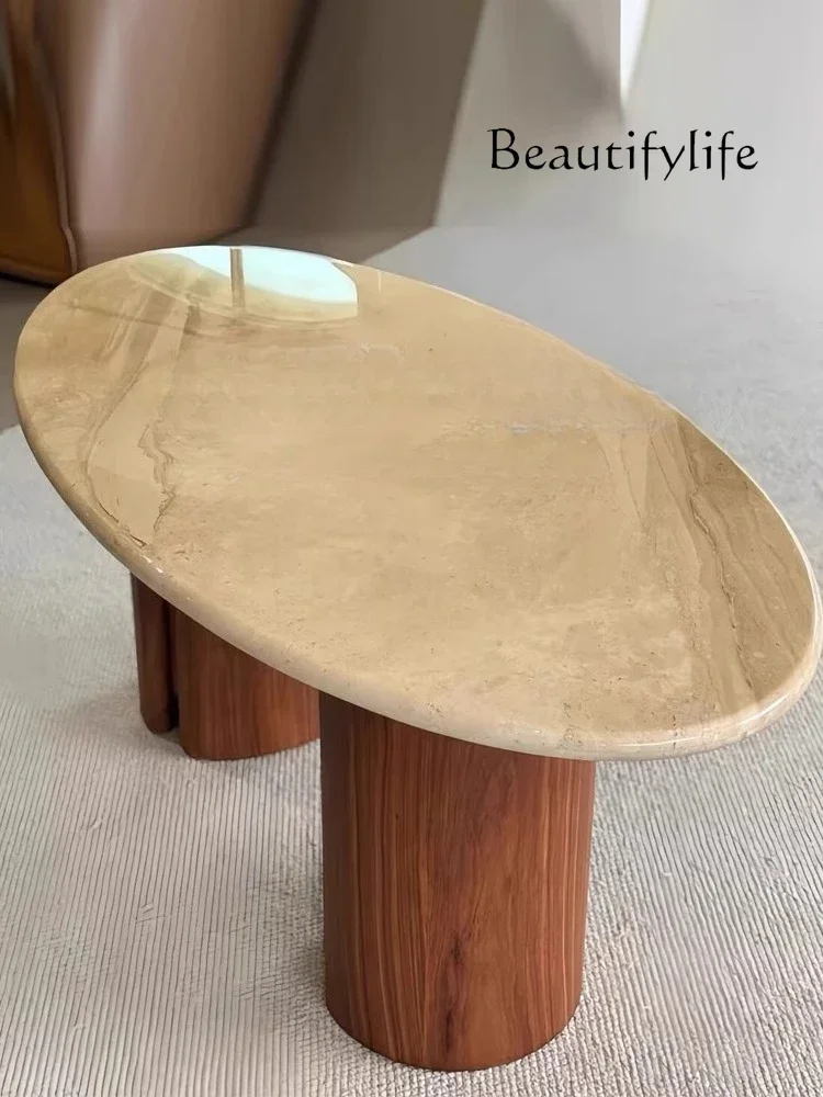 A63 Medieval marble oval dining table retro French designer solid wood foot art dining table high-end