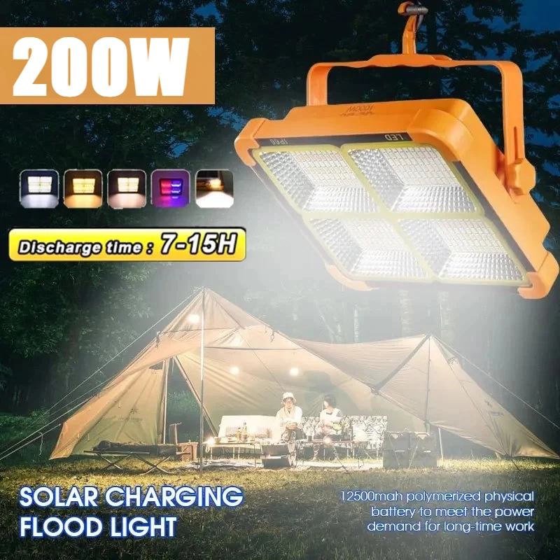 Ultra Bright LED พลังงานแสงอาทิตย์ Floodlight USB ชาร์จ Camping โคมไฟกันน้ํากลางแจ้งแบบพกพา Searchlight Spotlight โคมไฟน้ําท่วม