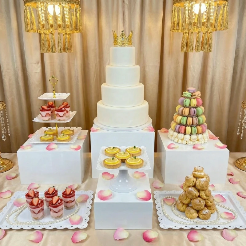 

8 шт. колонна-шведский стол для свадьбы, дня рождения, конфетный бар, поднос для еды, напитков, центральная часть стола, торта, кекса, печенья, сэндвич-дисплей