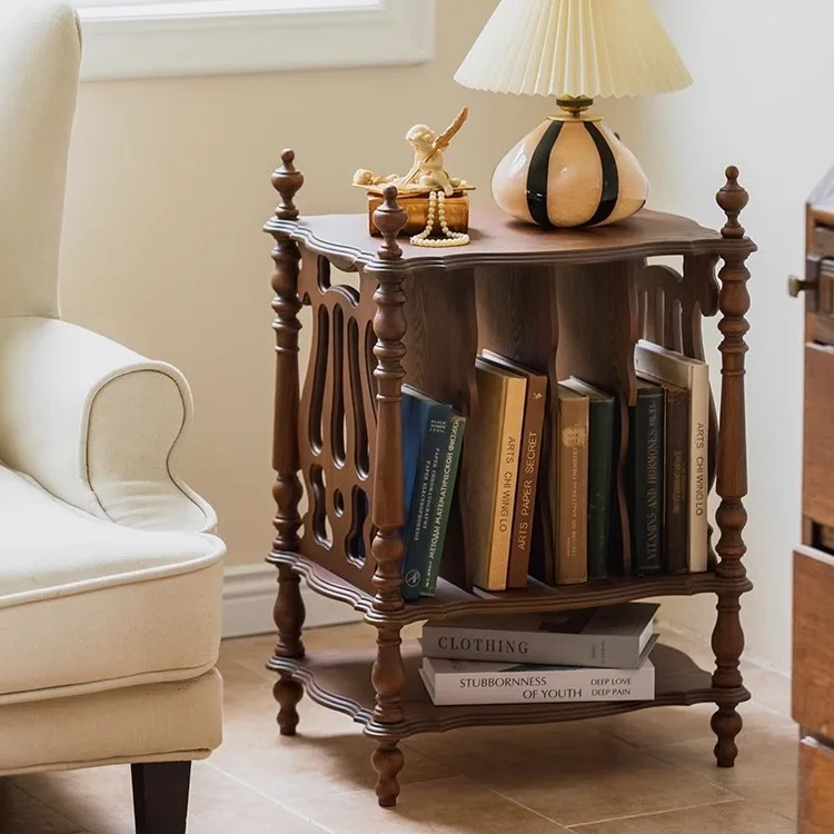 Retro storage rack, living room bedroom sofa side coffee table, medieval display side table