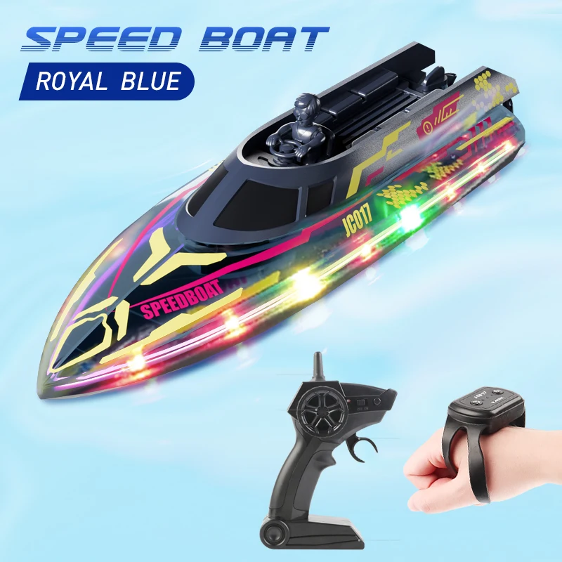 2.4G Remote Control Boat Children's Toy Electric Stunt Speedboat with Lights High Speed RC Race Boat Ship Water Yacht Toys Gift