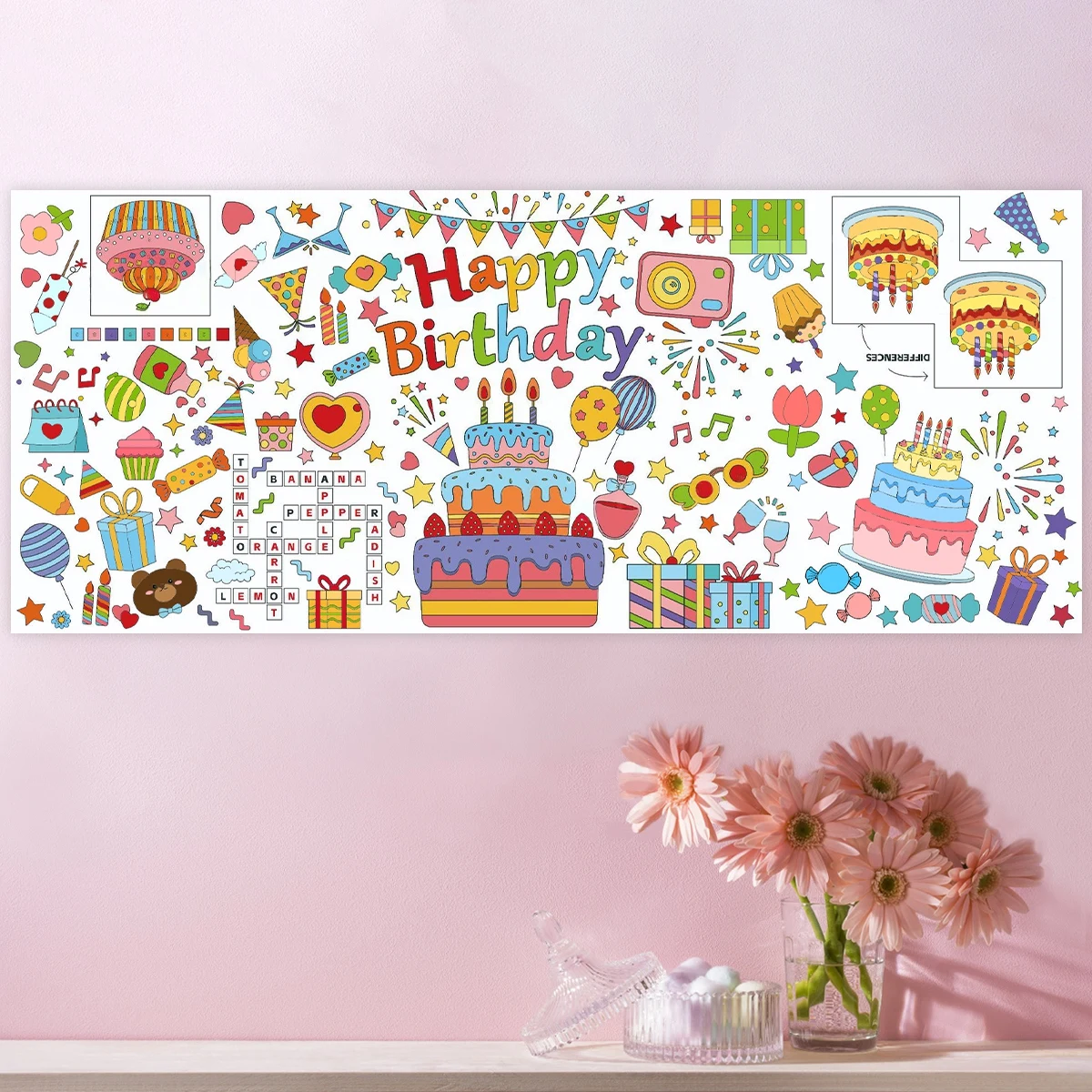 Birthday Giant Coloring Poster/Tablecloth-Birthday Crafts for Kids Paper Coloring Banner Kids Gifts  Birthday Party Decorations