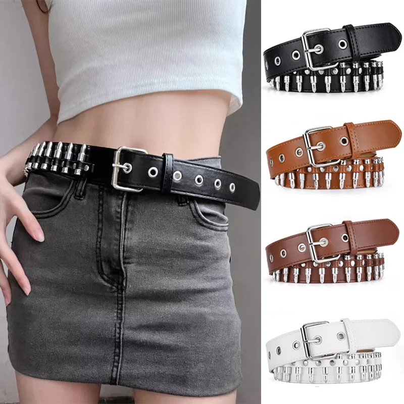 

Punk Bullets Decorated Rivet Belts Men Adjustable Square Buckle Belts Wide Rock Hip Hop Women Black Belt Jeans Waistbands