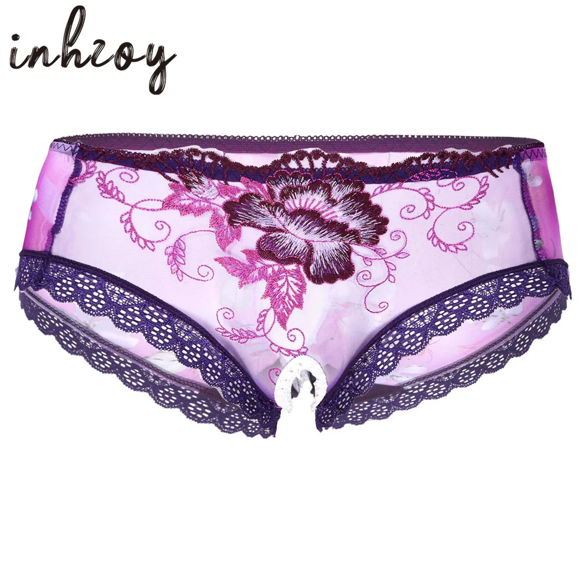 Herren Sissy Low Rise Blume Spitze Stickerei Mesh-Boxer Höschen Crossdressing Briefs Homosexuell Männlichen Ouvert Unterhose Unterwäsche