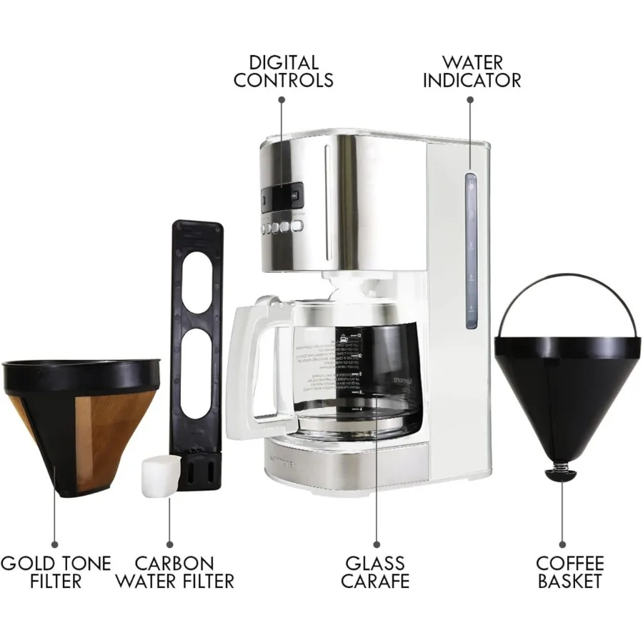 Kenmore Caffettiera a goccia programmabile da 12 tazze con caraffa in vetro per uso caffetteria e barista Caratteristiche Set di birra regolare e audace