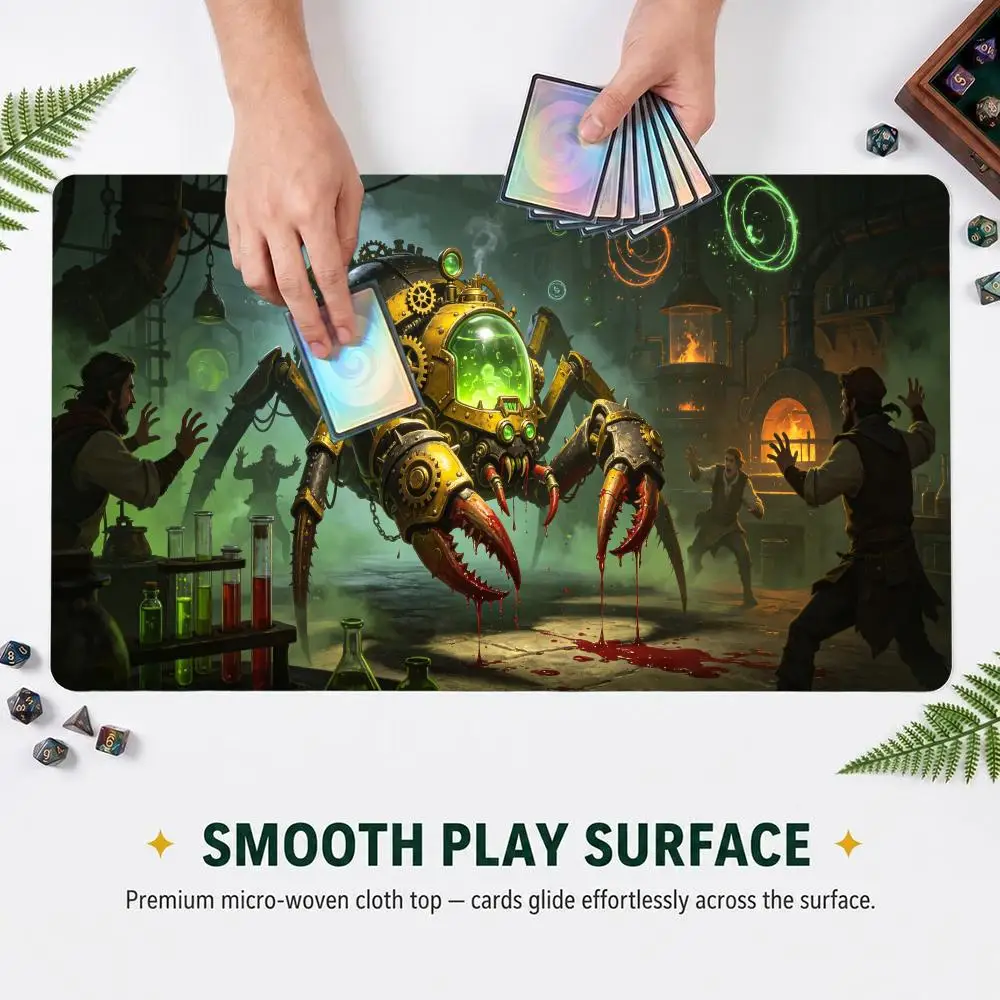 60X35CM Steampunk Mechanical Spider Alchemy Lab Play mat Non-Slip Rubber Base Stitched Edge Table Mat for Card Game