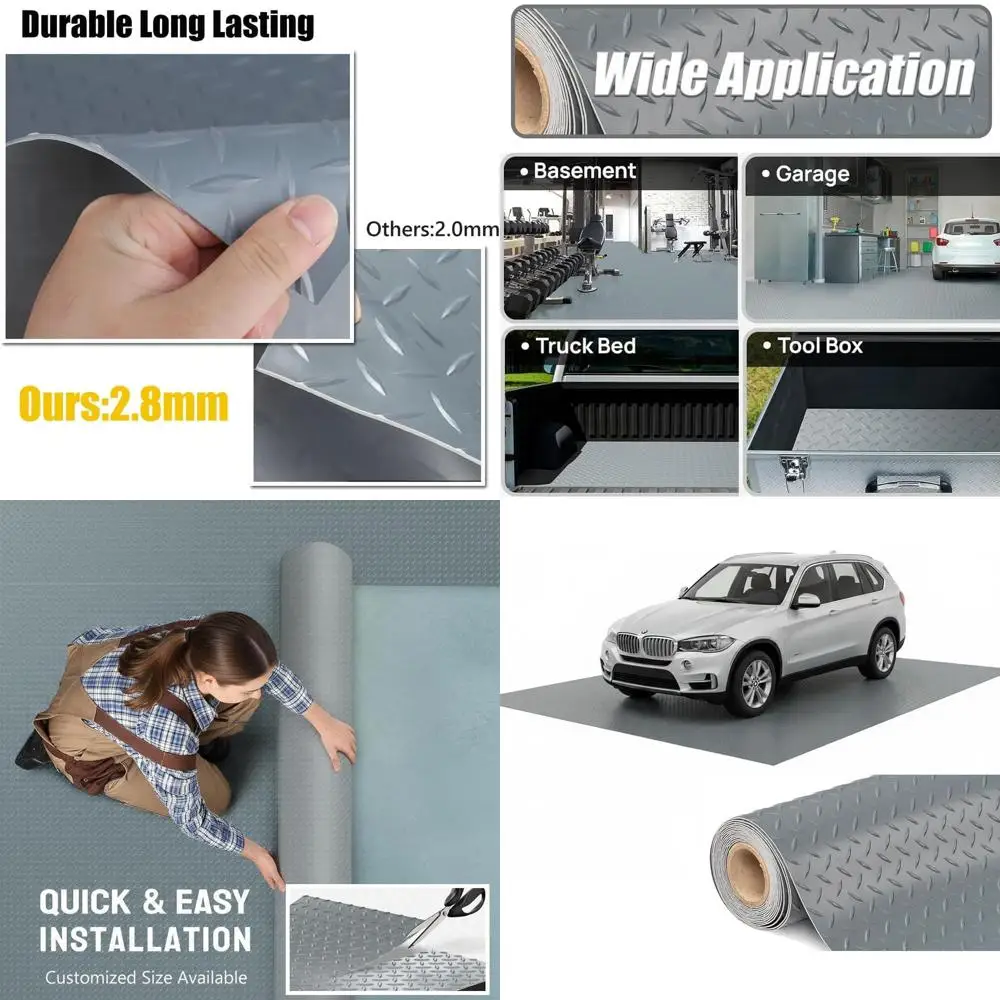 

Thick PVC Garage Floor Mat - Heavy Duty Waterproof Non-Slip Protector for Cars, Trailers, SUVs, Basements, Gyms (Gray) - 1ft x 7