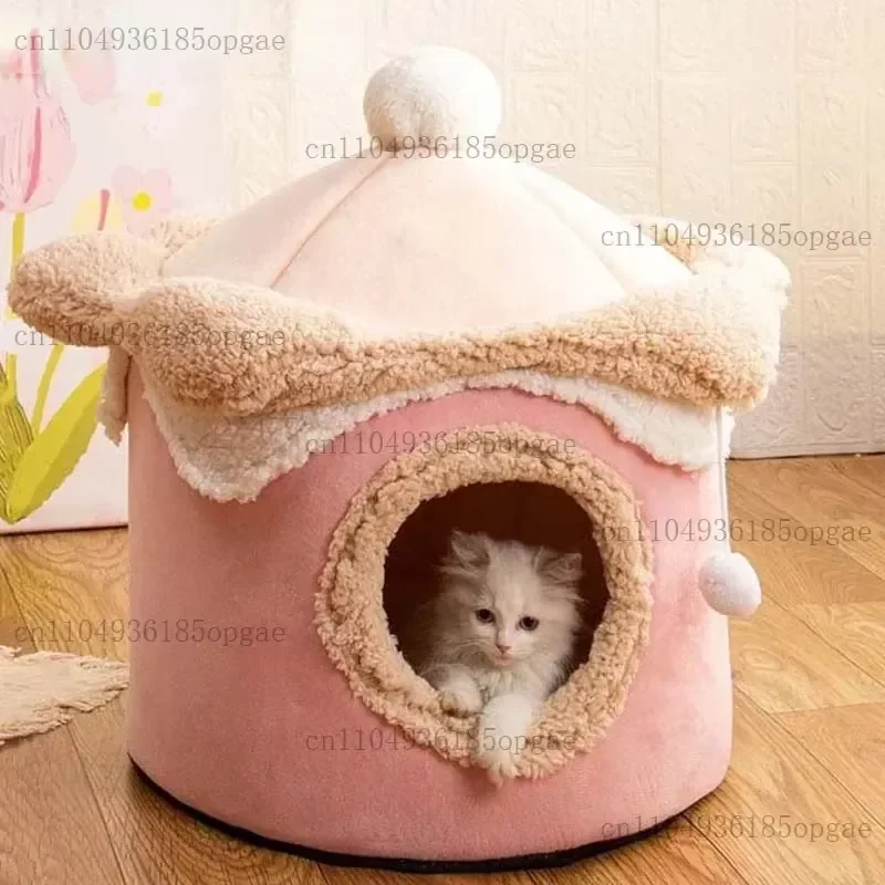 Warm Winter Cat Dog House Deep Sleep Pet Nest Geometric Ice Cream House Fun Comfort Nest For Small Medium Cat Dogs Pet