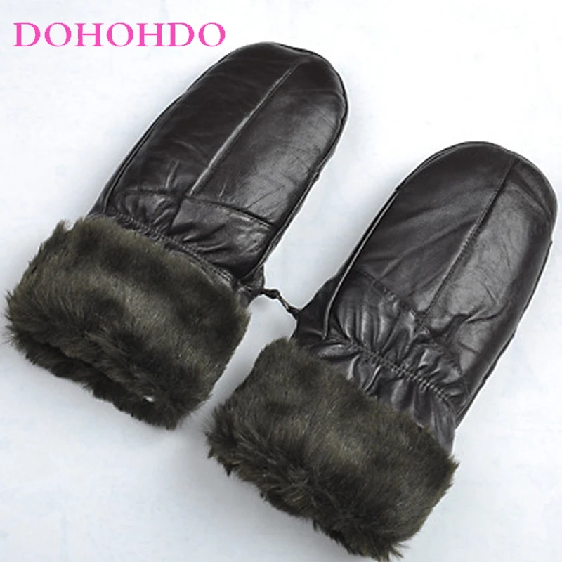 Leather Gloves Men Women Refer To Sheepskin Muffled Black Gloves With Cotton Padded Sheepskin In Autumn Winter Motorcycle Gloves
