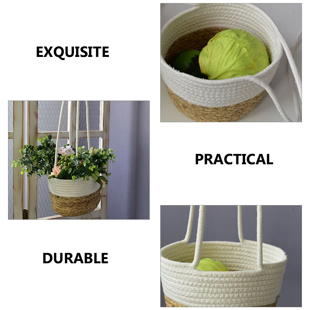 

Woven Round Basket 20cm White Gourd Grass Hanging Flowerpot Container Wall Planter Home Office Garden Durable Practical Outdoor