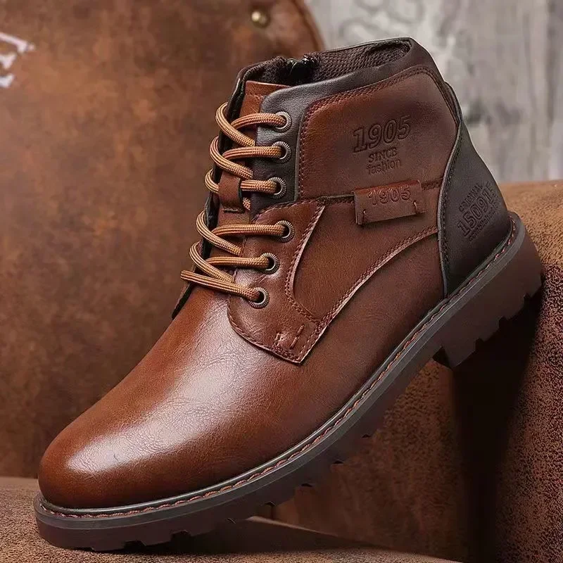 

Handmade Men Boots Autumn Winter Male Booties Outdoor Vintage Brown Boots Ankle Work Boots Beef Tendon Bottom Zapatillas Male