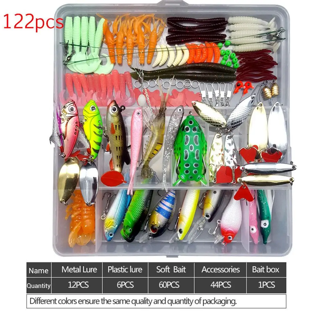 142/122/94/75pcs Multifunctional Fishing Lure Set Mixed Hard Bait Spoon Plier Soft Lure Silicon Bait Kits Accessories All Water