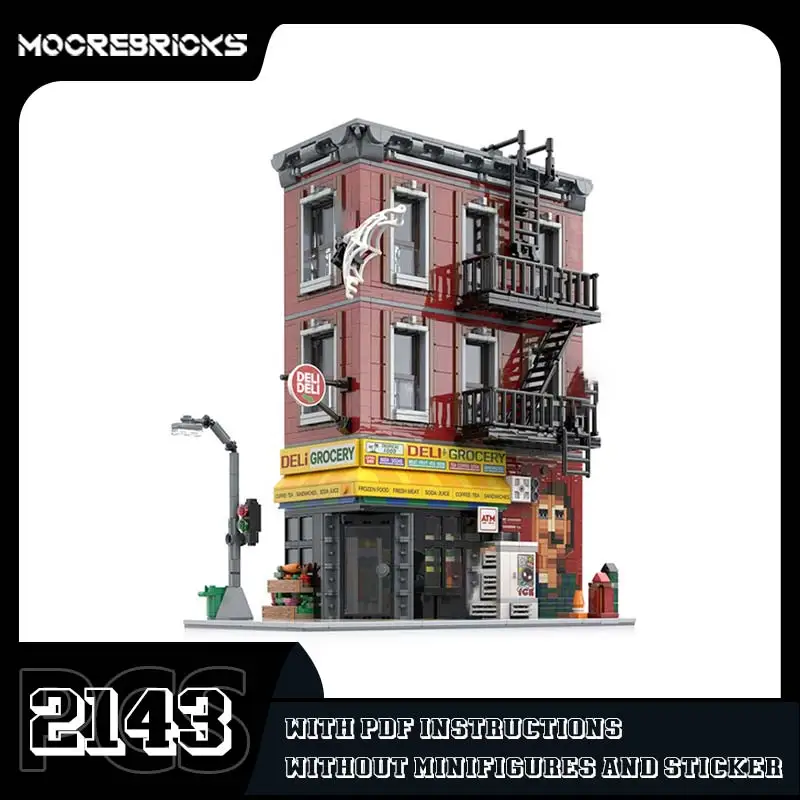 MOC City Street View Famous Movie Architecture Deli Grocery Modular Building Blocks Assemble  Model Toys Children's Gifts