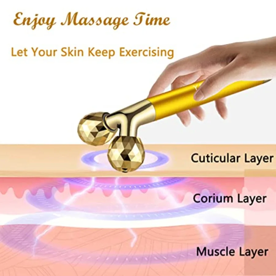 Yeamon 2 in 1 เครื่องนวดหน้า Golden Facial ไฟฟ้า 3D Roller และ T รูปร่างแขน Eye se นวด Skin Care TOOL
