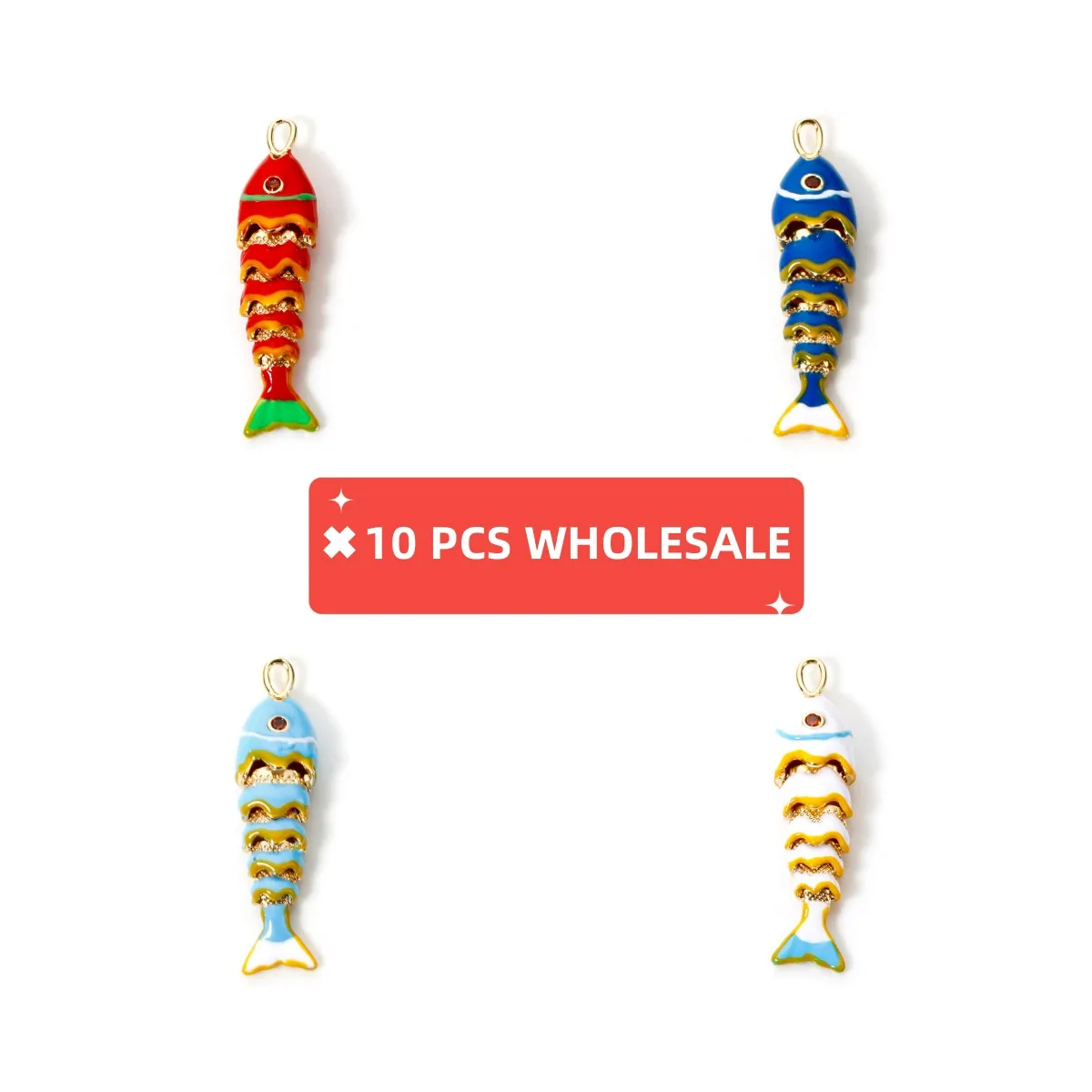 

10 Piece Wholesale Brass Enamel Fish Charm Ocean Movable 3D Pendant 18K Gold Plated For Necklace DIY Making Findings 4.1cm x 1cm