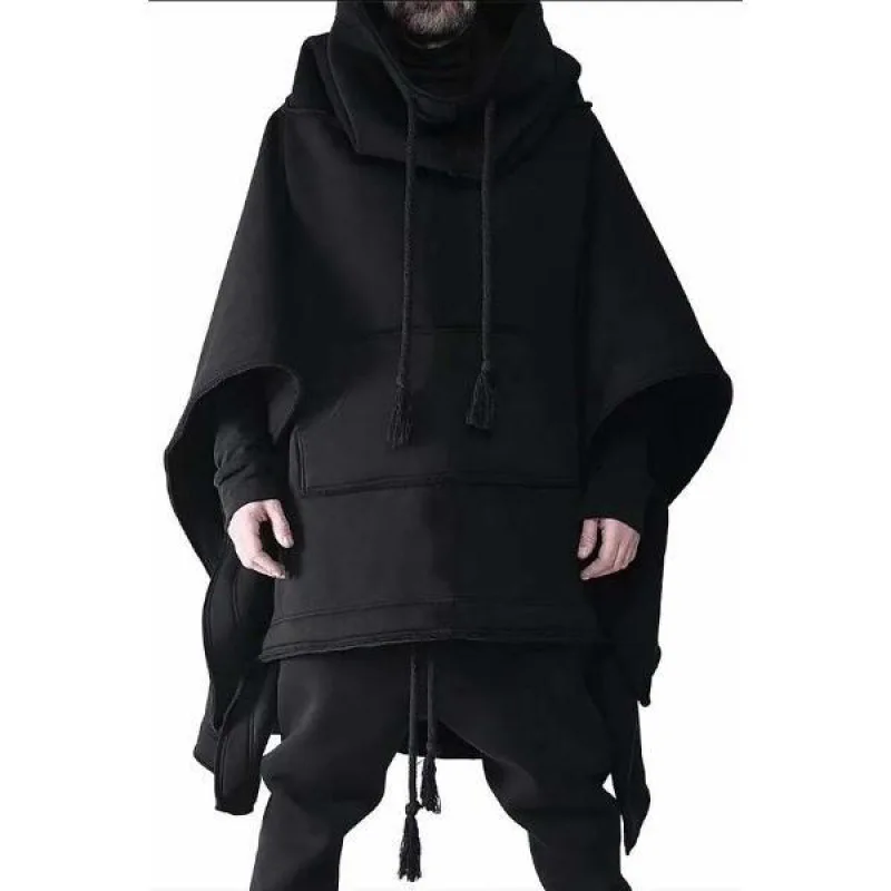 Medium and Long Bat Sleeve Cape Hoodie Jacket Men\'s Autumn Wool Jacket Fashion Men\'s Personality Shawl Men\'s Wool Jacket Top