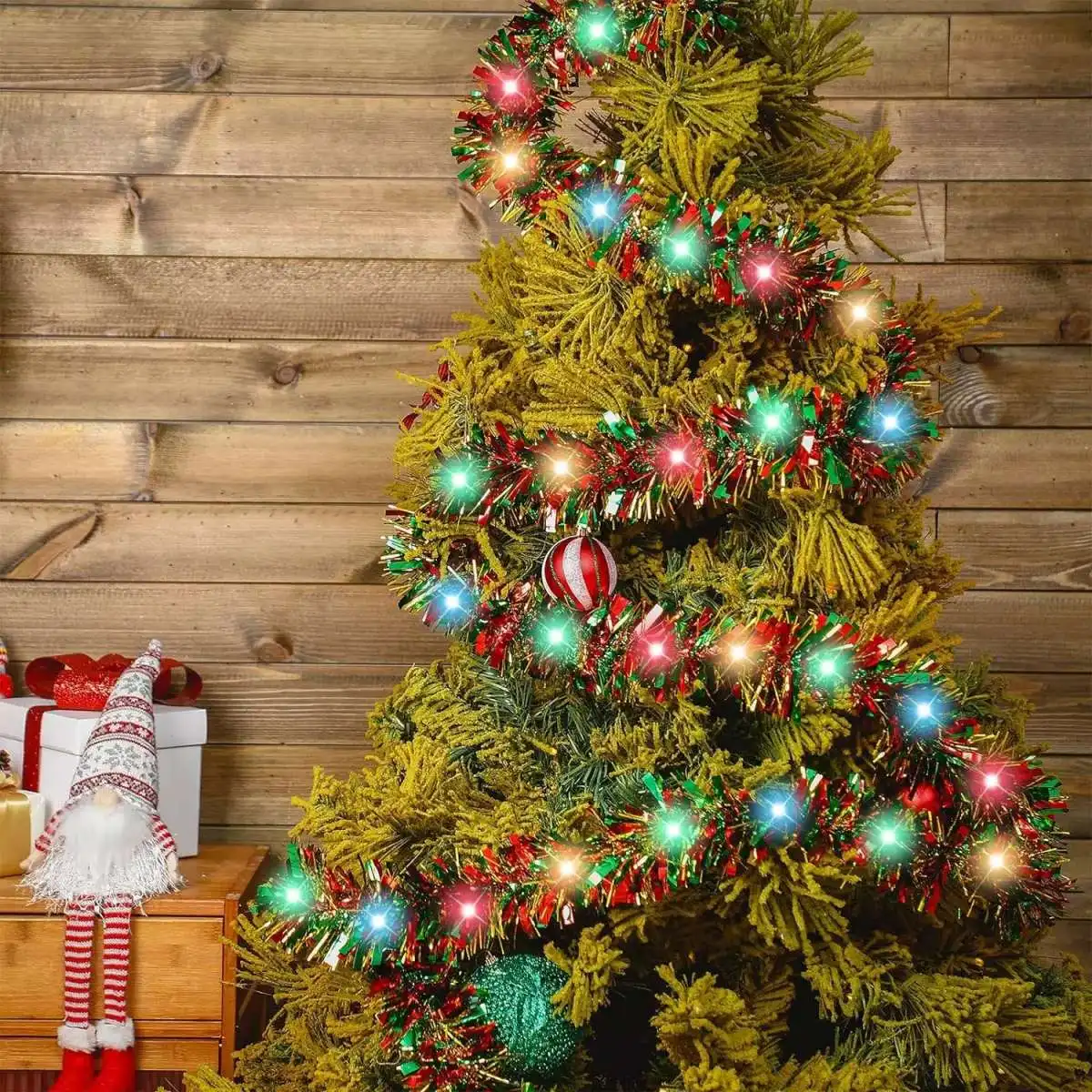 1pc Weihnachten Lametta Girlande Metallic Glänzende Girlande Mit Led-leuchten Weihnachten Baum Girlande Dicken Hängen Geeignet Für Wohnkultur – Detail 7