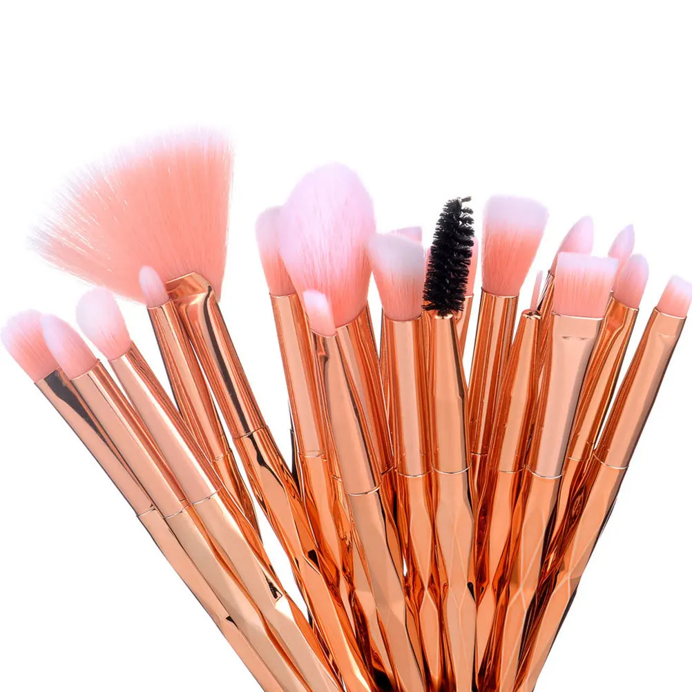 Ensemble de pinceaux de maquillage, 20 pièces, poignée transparente pour fond de teint, Eyeliner, lèvres, Kit d'outils pour femmes, usage quotidien, Rose doré