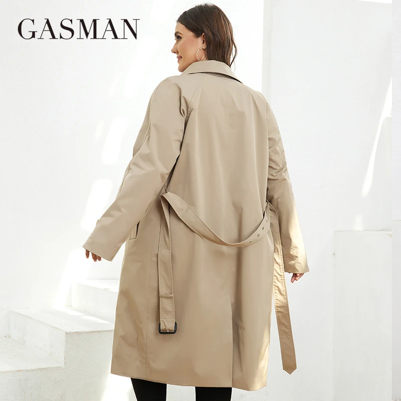 GASMAN Autumn Women\'s Trench Coat Plus Size Mid-Length Belt Hooded Jacket Women Sports Solid Color Windbreaker Parkas LW-22910