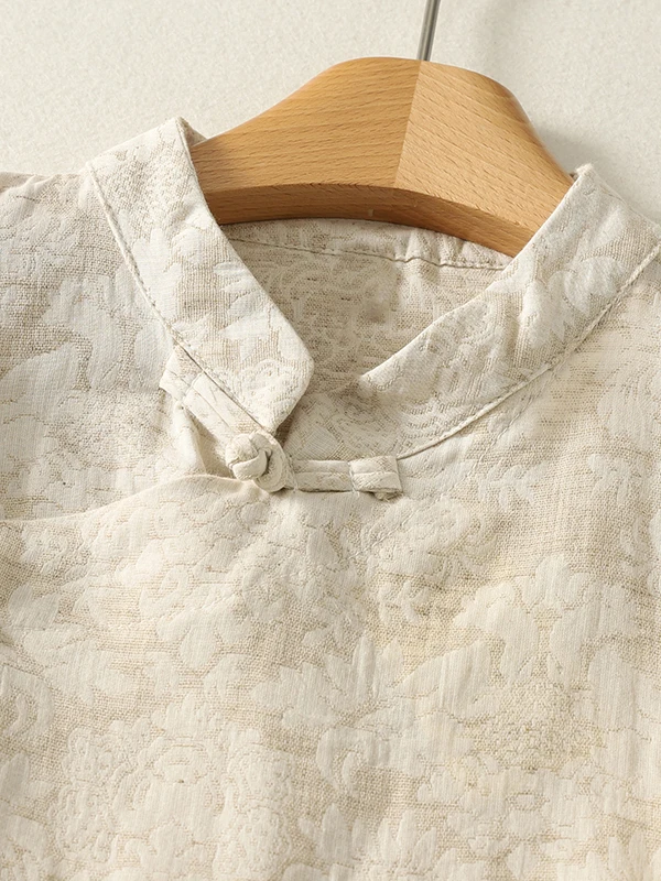 ربيع 2026 فضفاضة تناسب الصينية Sle المرأة القطن الكتان irt زر ضفيرة التطريز التقليدي عادية Ele الأعلى