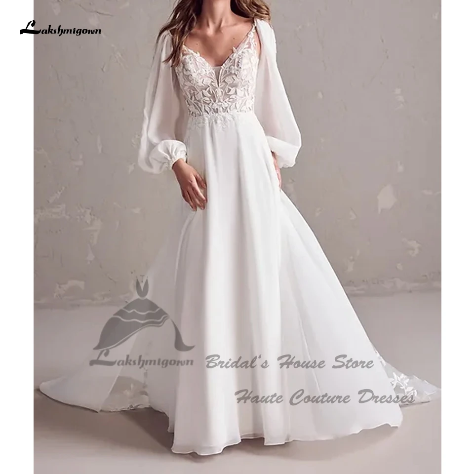 Lakshmigown Neues Spitzen-Boho-Hochzeitskleid Elegantes Langarm-Brautkleid für den Strand 2026 Vestidos De Noite Maßanfertigung – Detail 7