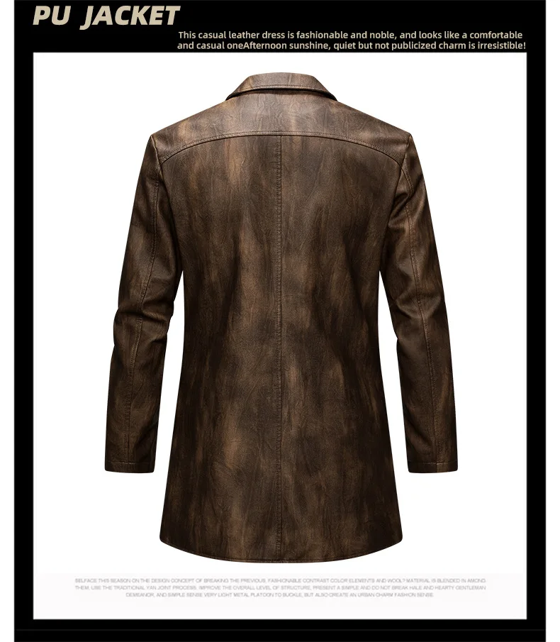 Herren-Ledermantel Herbst Winter Amerikanischer Retro-Stil Umlegekragen Herren-Oberbekleidung Mittellang Einreihig Langarm Herrenjacke – Detail 7
