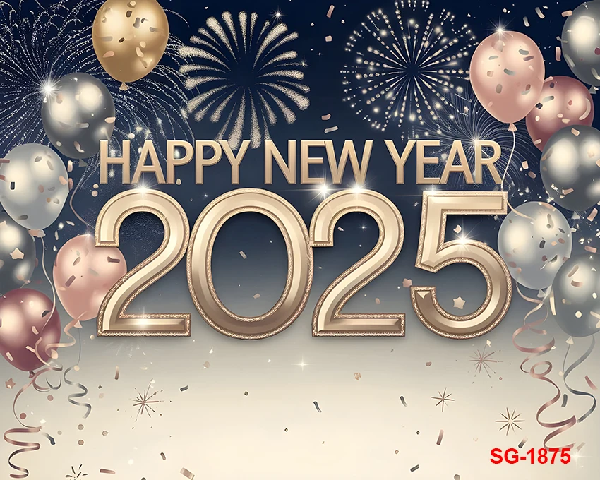 2025 Happy New Year Background Golden Fireworks Wine Glasses Family Countdown Party Decor Banner Celebrate Poster Photo Props
