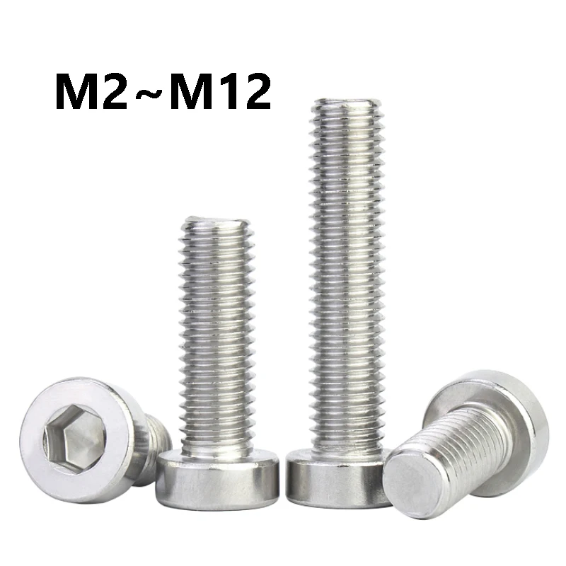 1~30Pcs 304Stainless Steel Hex Socket Thin Low Short Profile Head Allen Cap Screw M2 M2.5 M3 M4 M5 M6 M8 M10 M12 Hex Socket Bolt