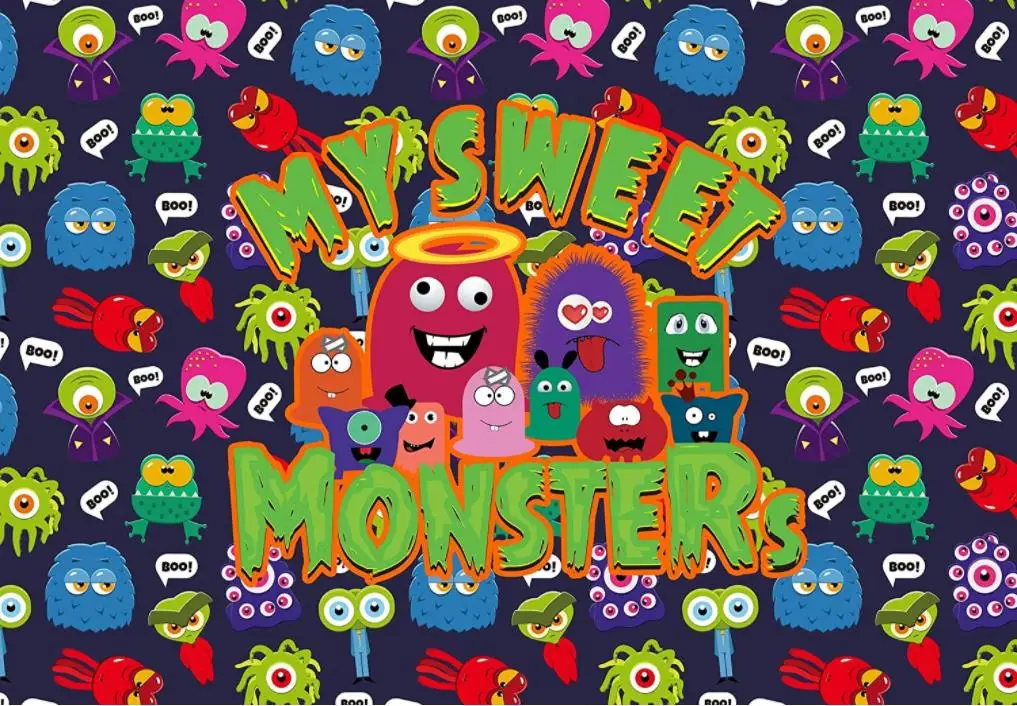 Monster Background Cartoon My Sweet Monsters with Boo Backdrop Dark Blue Photo Background Kids Happy Birthday Party Decorations