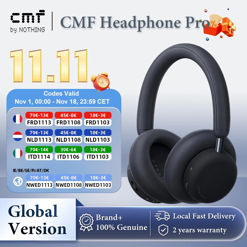 CMF BY Nothing Headphone Pro, Réduction de Bruit Active (ANC), Bluetooth 5.4, Autonomie 50H, Curseur Basses/Aigus, EQ Personnalisé, Son Spatial, Hi-Res LDAC, Casque Sans Fil Circum-Aural