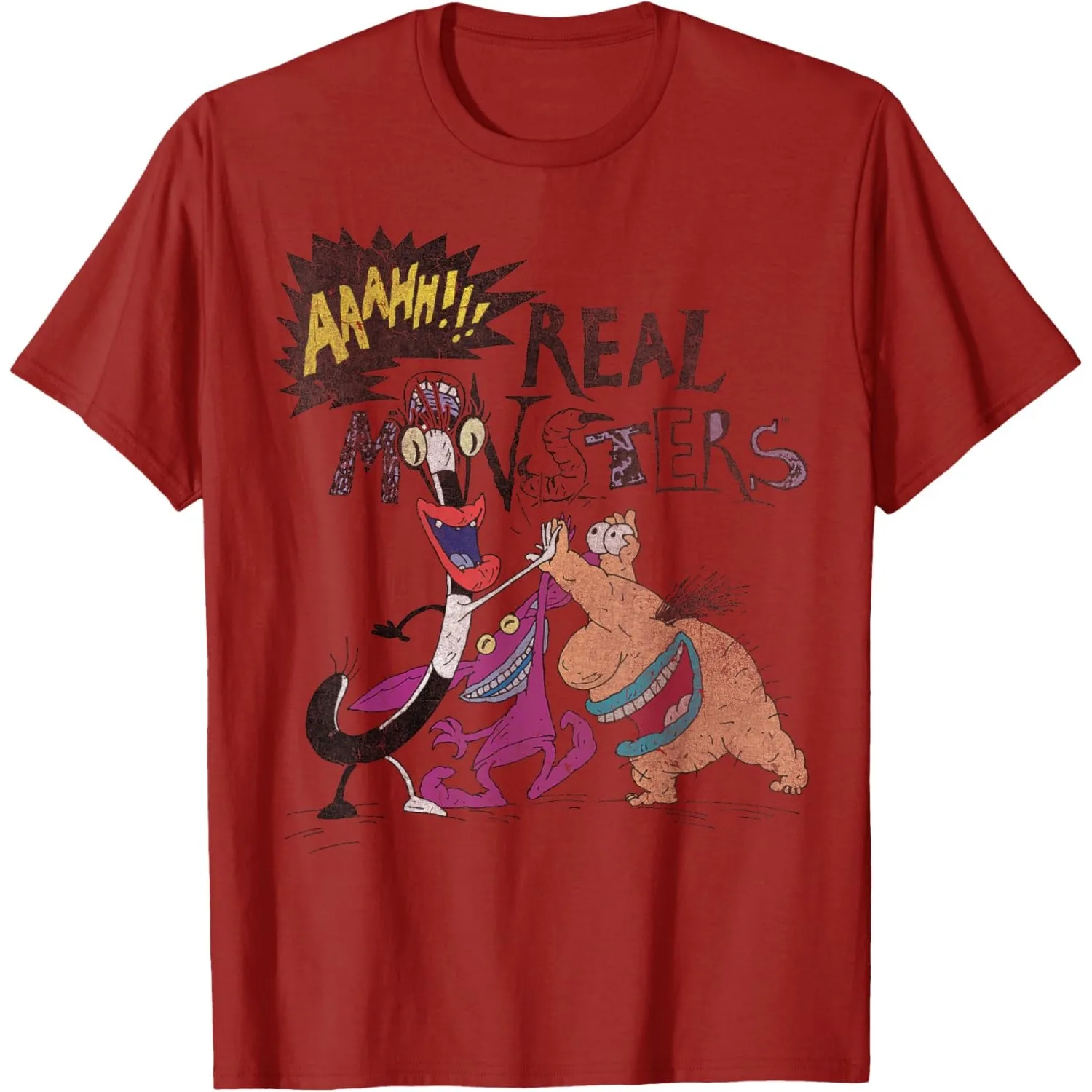 AAAHH Real Monsters Ickis Krumm Oblina Graphic Camiseta de algodón de manga corta con cuello redondo para hombre