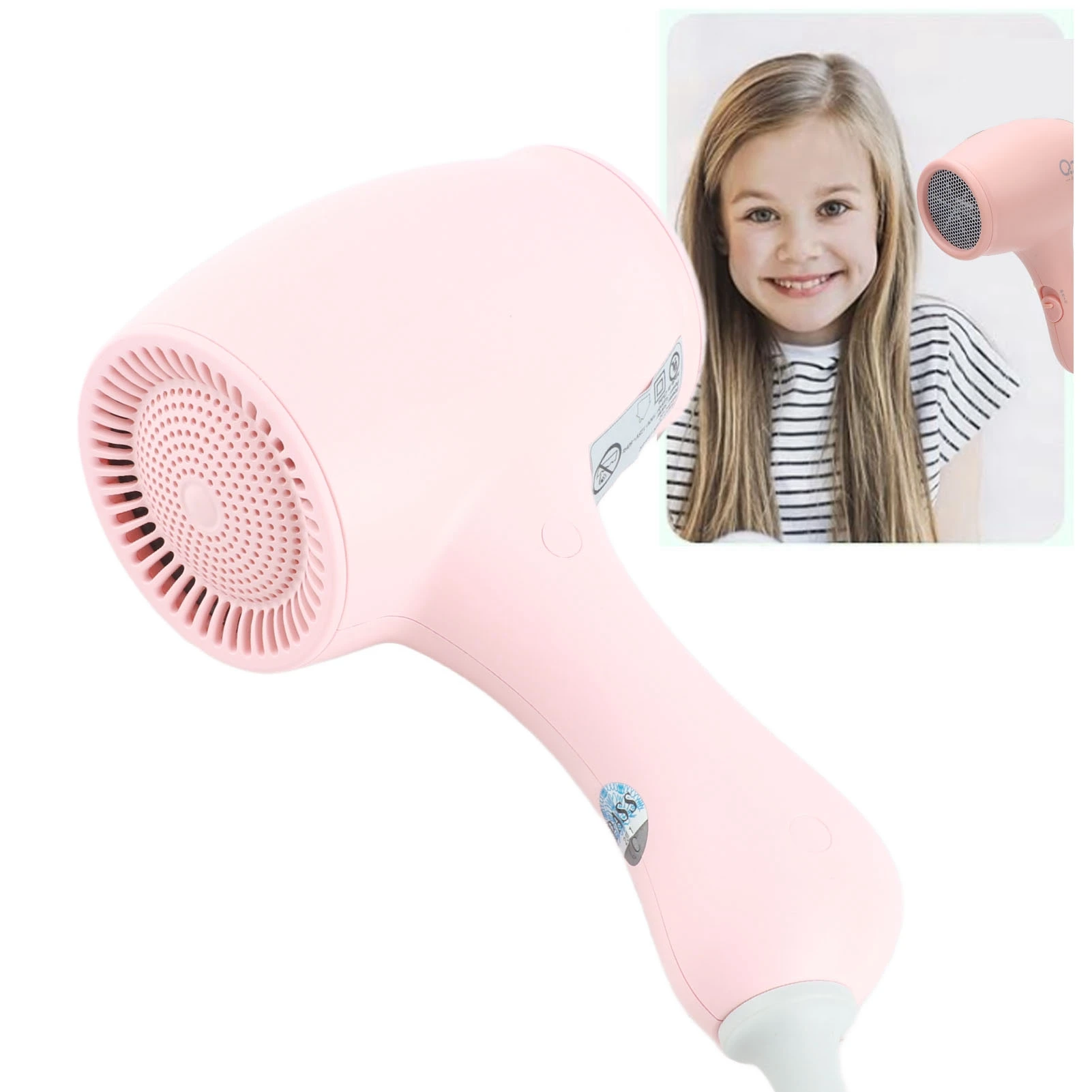 Kids Hair Dryer Adjustable Alternating Wind Negative Ionic 3 Speeds Wind Mini Portable Hair Dryer Child Safety Lock for Travel