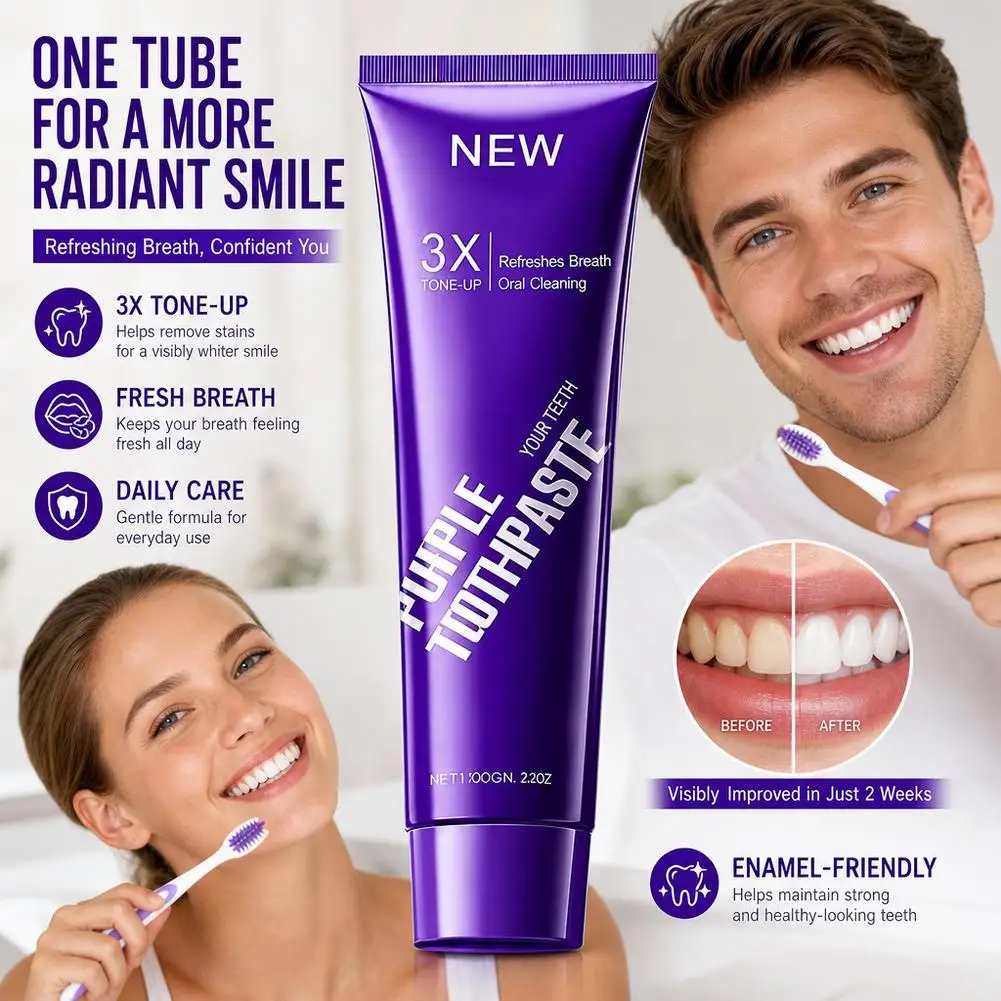 1/2pcs Purple Toothpaste, Deep Cleaning, Make Teeth More Shiny, Fresh Breath, Suitable for Home Use Teeth Whitening Kit Care