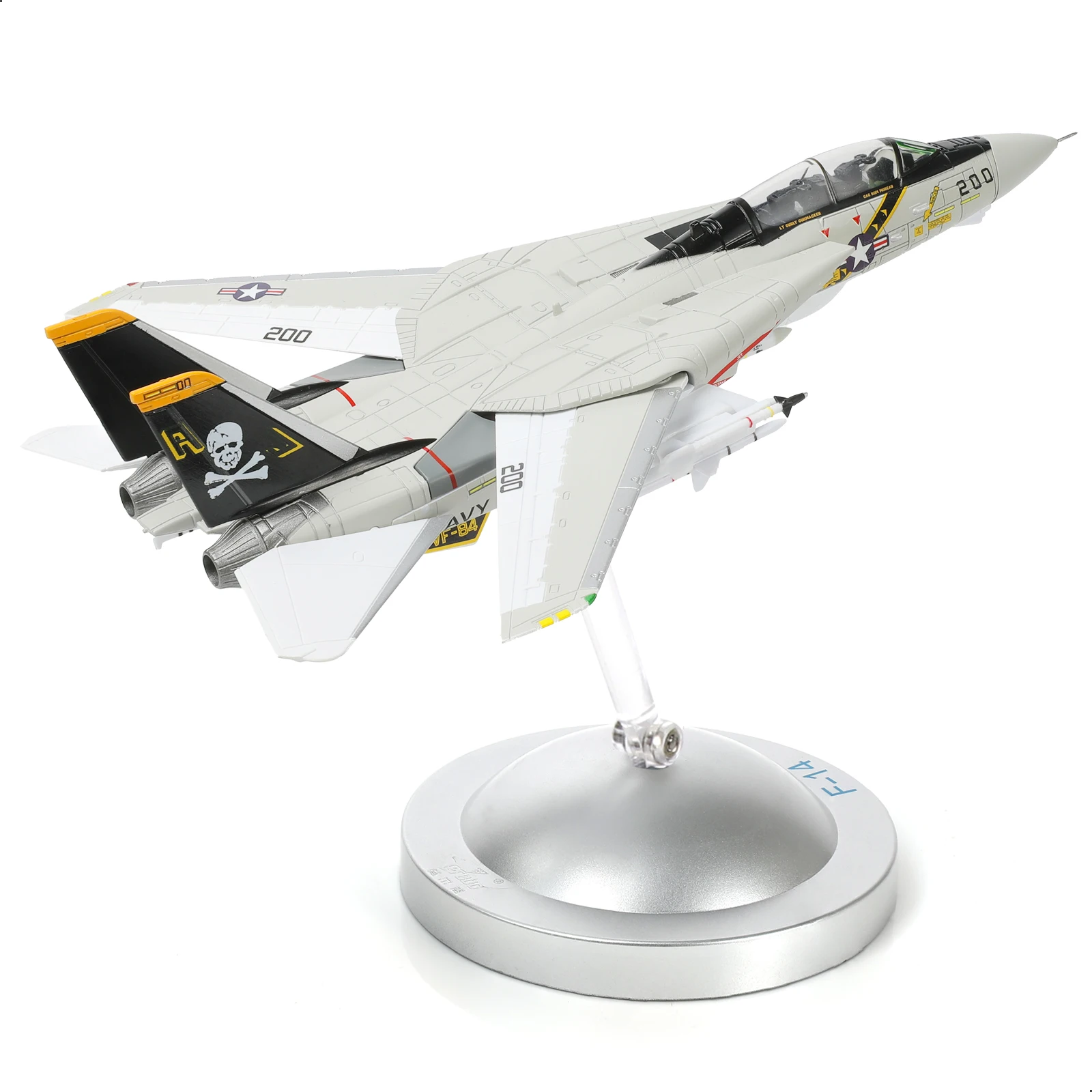 NUOTIE 1/100 F-14 Tomcat US Navy Diecast Metal Alloy w/Stand & Display & Kit Fighter Jet Model for Collectors
