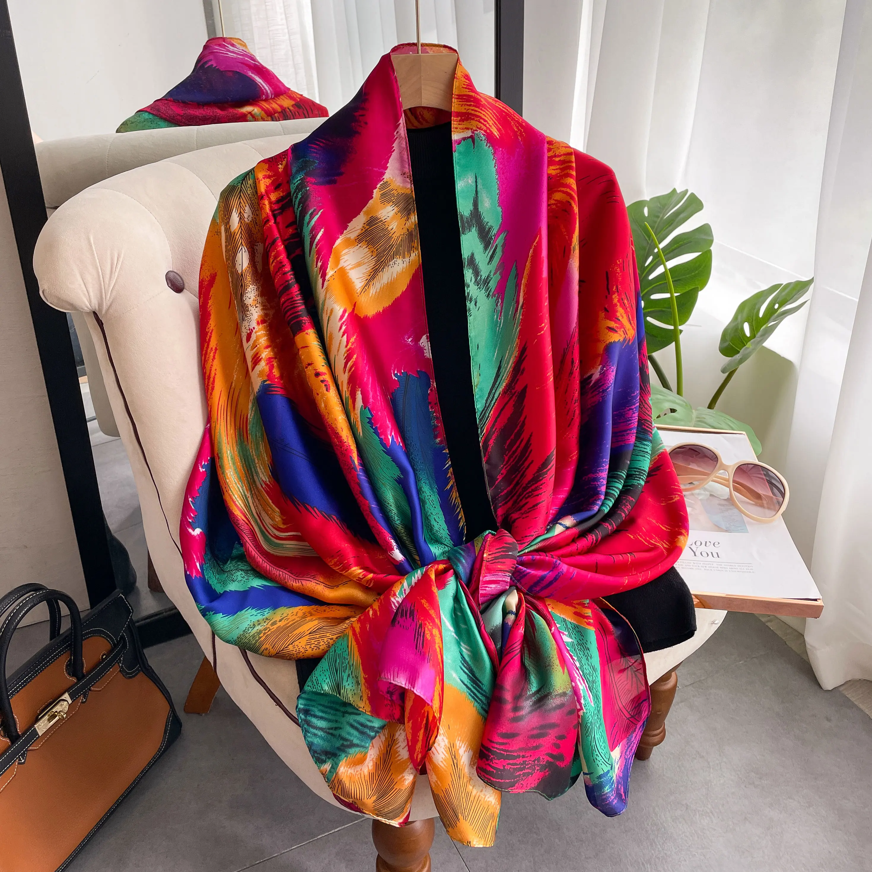 

New 2025 Four Seasons Scarf Women's Luxury Design Scarf Silk Smooth Scarf Soft Muslim Headscarf Beach Sun Protection Shawl