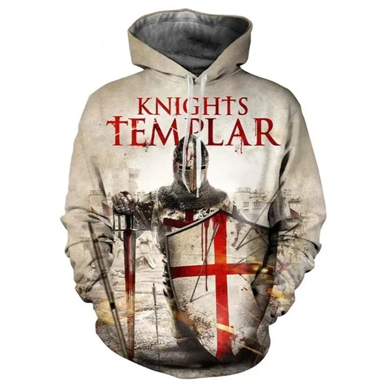 

Knights Templar Graphic Men's Hoodies 3D Printed Vintage Casual Long Sleeve Hooded Clothes Autumn Winter Comfortable Sweatshirts