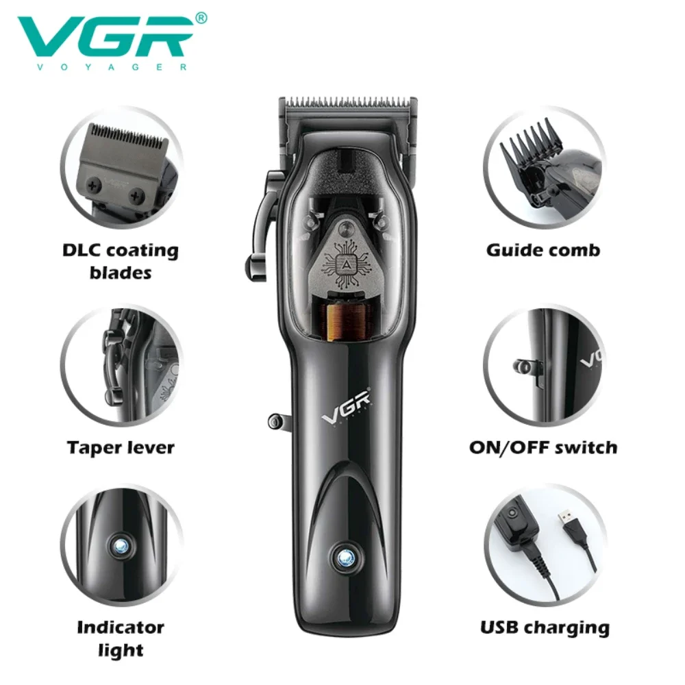 VGR Original Hair Clipper Professional Hair Trimmer Beard Haircut Adjustable Hair Cutting Machine Barber Clipper for Men V-653