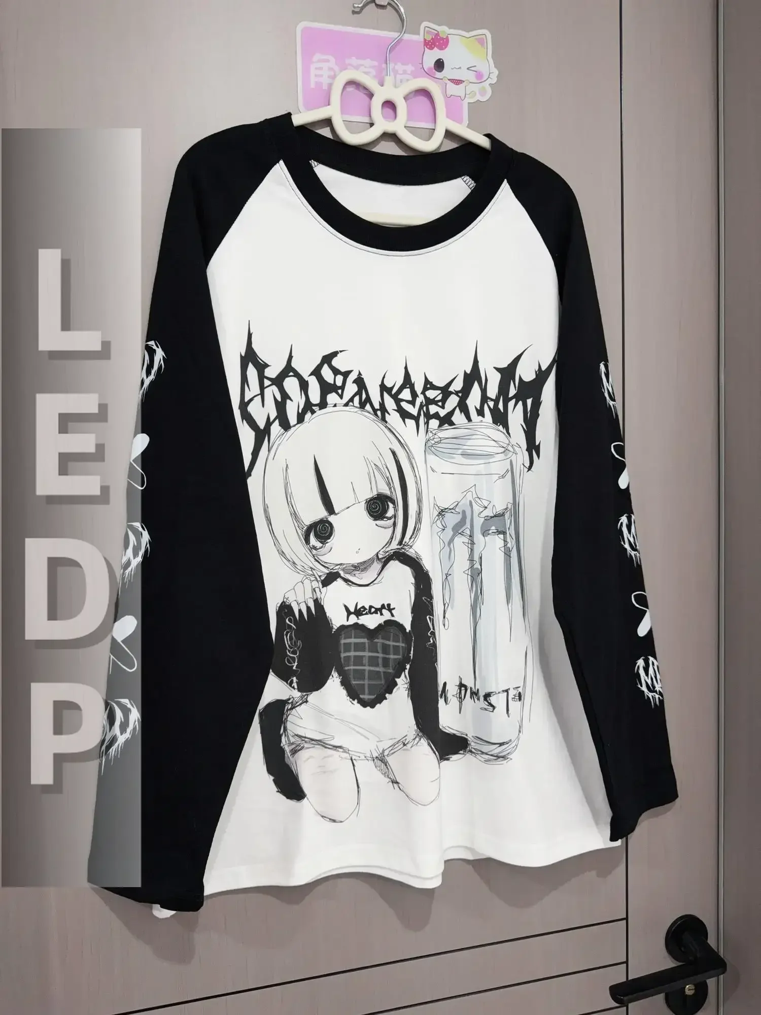 IMU Spring Autumn Japanese Yami Kawaii Girly Goth T Shirt Long Sleeve O-Neck Print Loose Top Jirai Kei Subculture Casual Shirt W