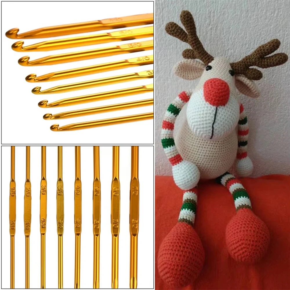 8 teile/satz Doppel-headed Häkeln Haken Set Aluminium Stricknadeln Goldene Häkelnadel für DIY Häkeln Zubehör
