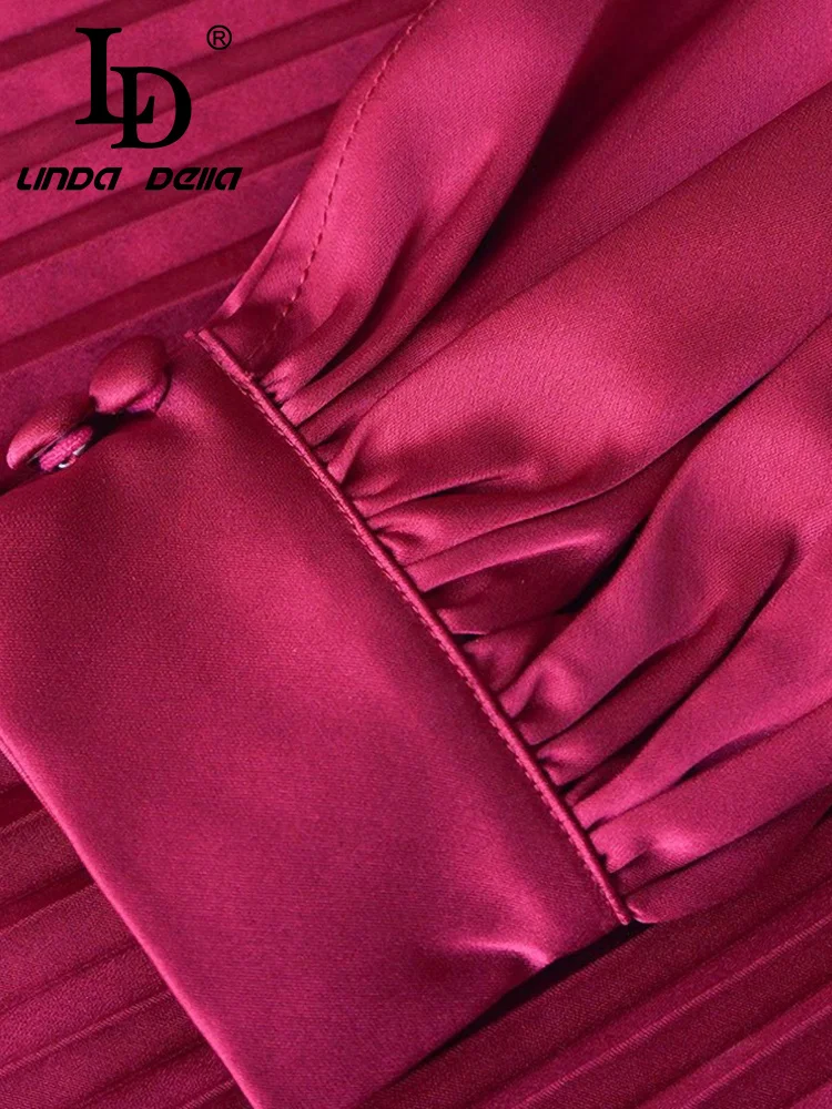 فستان نسائي أنيق للحفلات الراقصة من LD LINDA DELLA بأكمام واسعة ومطوي عتيق وفضفاض للسهرة