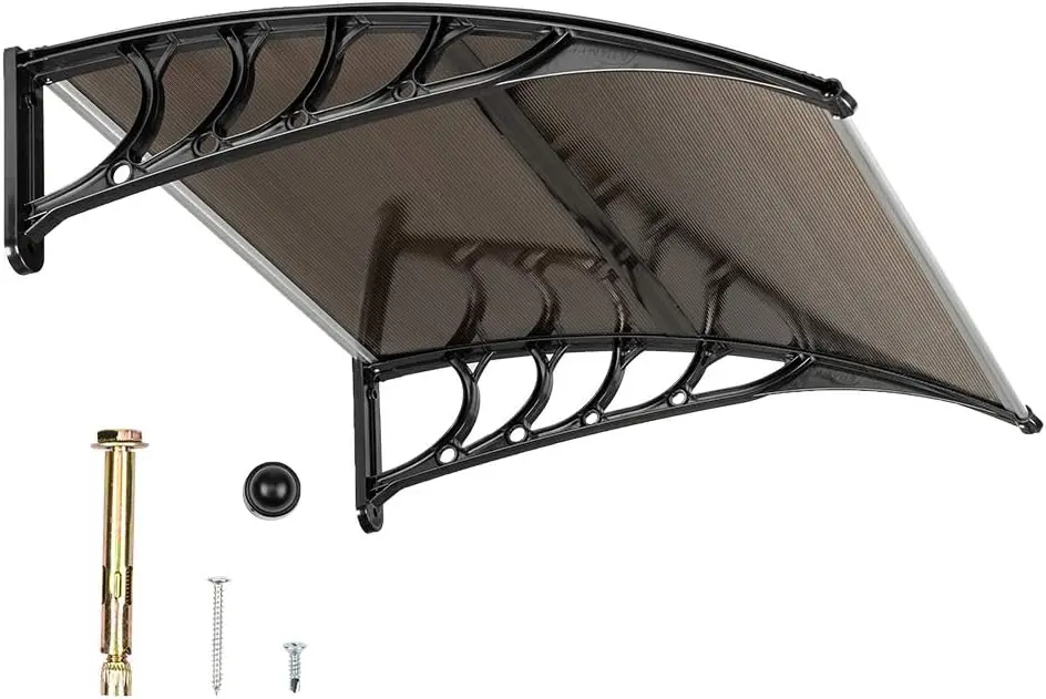 

40''x40'' Polycarbonate Door Awning, UV Rain Snow Protection with Brown Board & Black Bracket