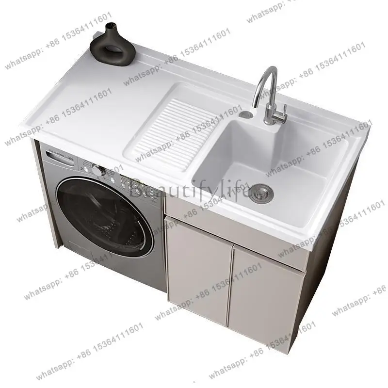 Balcony washing machine cabinet combination, integrated basin, moisture-proof and sun-proof, washboard basin