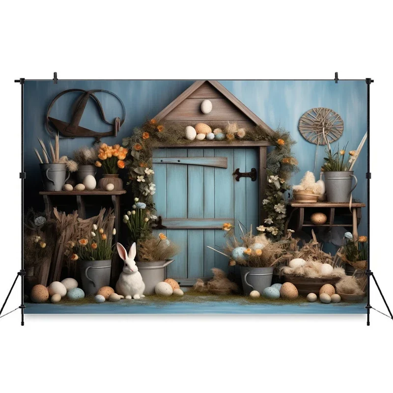 Spring Easter Backdrop For Photography Flower House Door Egg Rabbit Children Birthday Baby Shower Background Decor Photo Studio