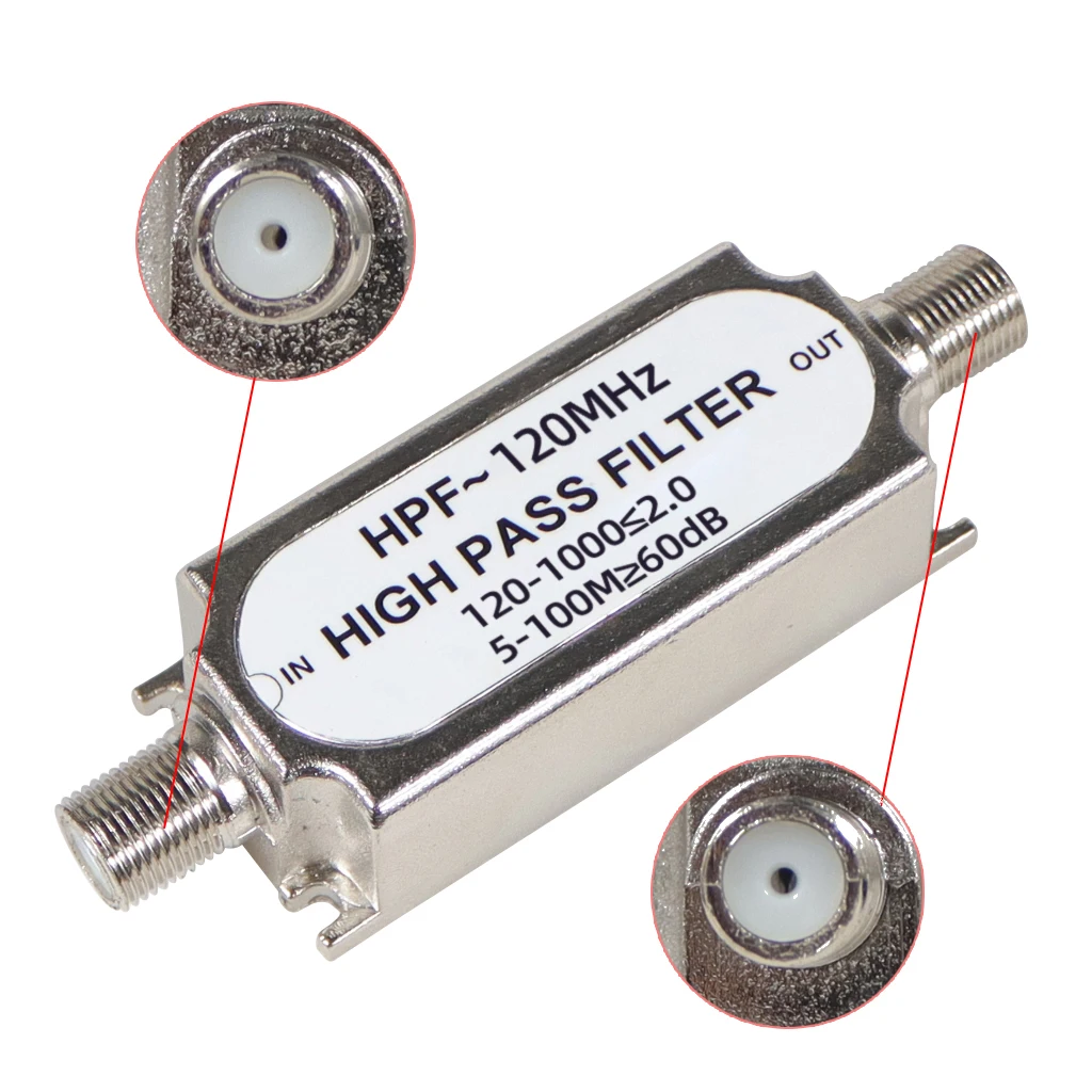 Conector tipo F HPF120MHz, filtro de paso alto, unidad Imperial, rosca de cabeza F, filtro de paso alto, filtrado de señal 120MHz