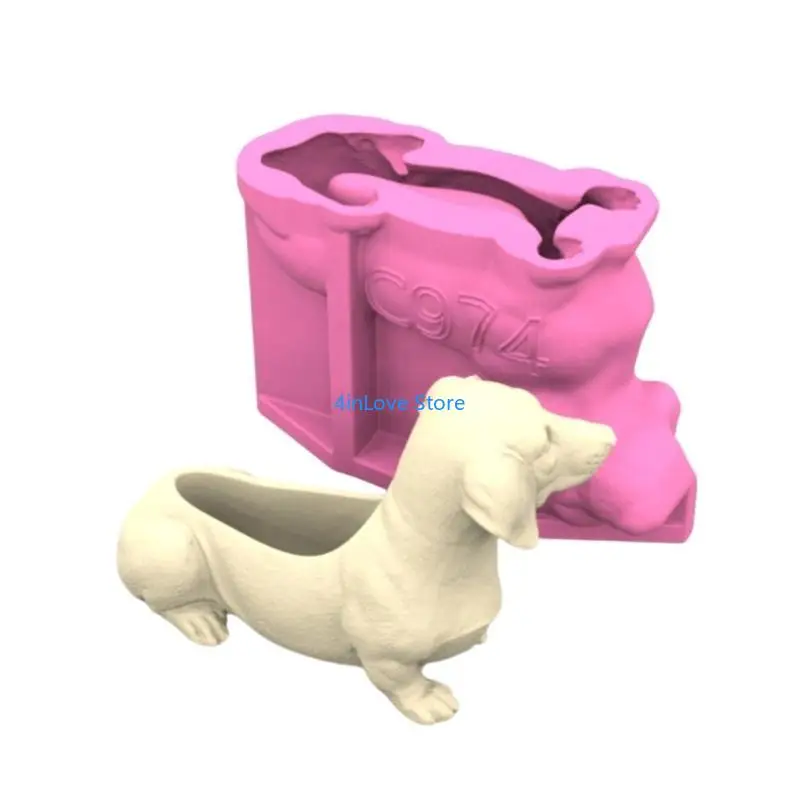 

T4MD Flexible Silicone Mould Concrete Planter Moulds Dog Resin Vase Molds for Unique Pen Holder Creation